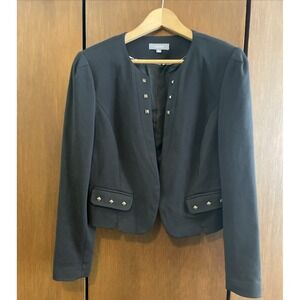 CASS Women Black Blazer L Open Front Studded Detail Short Collarless